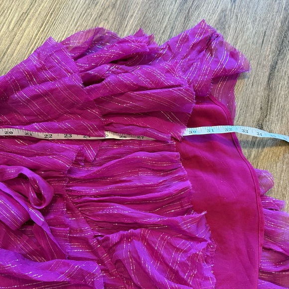 Le Superbe 100% Silk Mini Dress Women’s Size 2 Magenta Fuchsia Metallic Ruffles - Picture 9 of 10